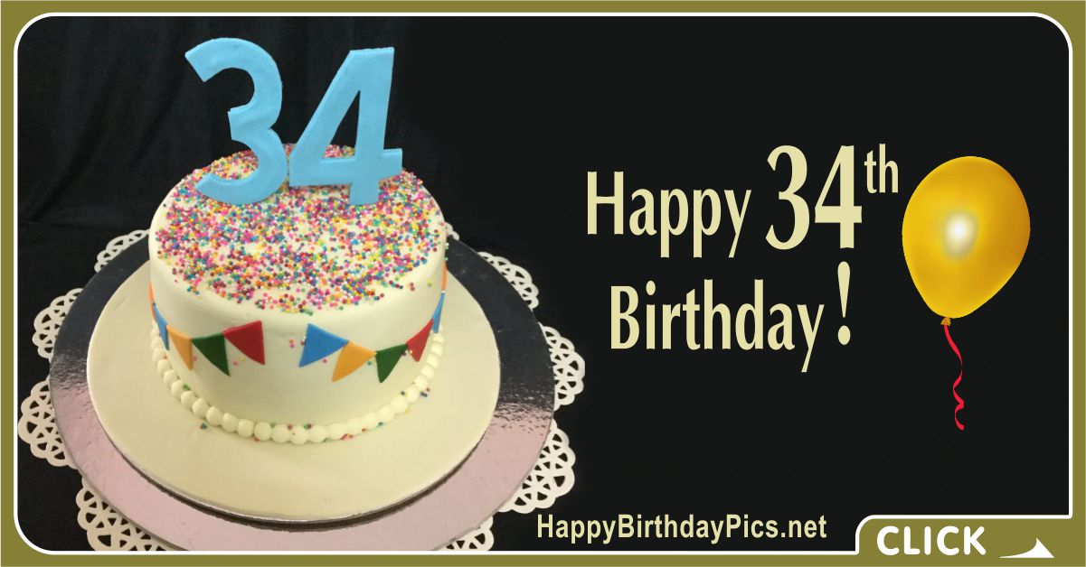 Happy 34th Birthday Cake with Jewels Card Equivalents