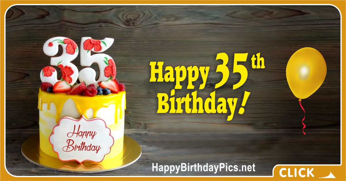 Happy 35th Birthday with Yellow Cake Card Equivalents