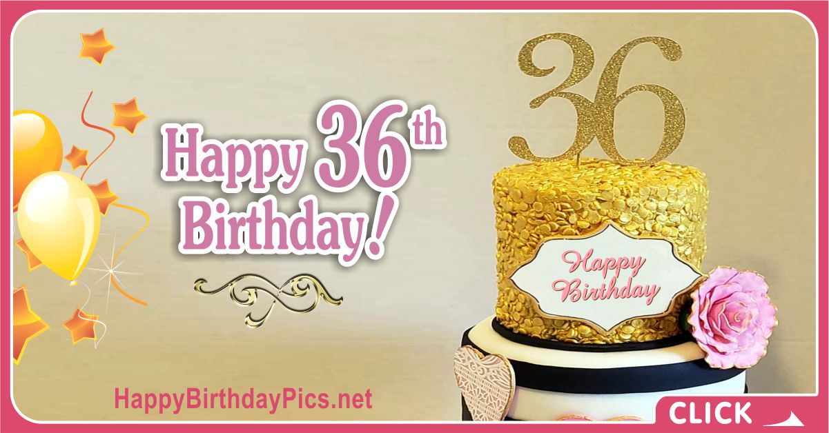 Happy 36th Birthday with Pink Gold Theme Card Equivalents