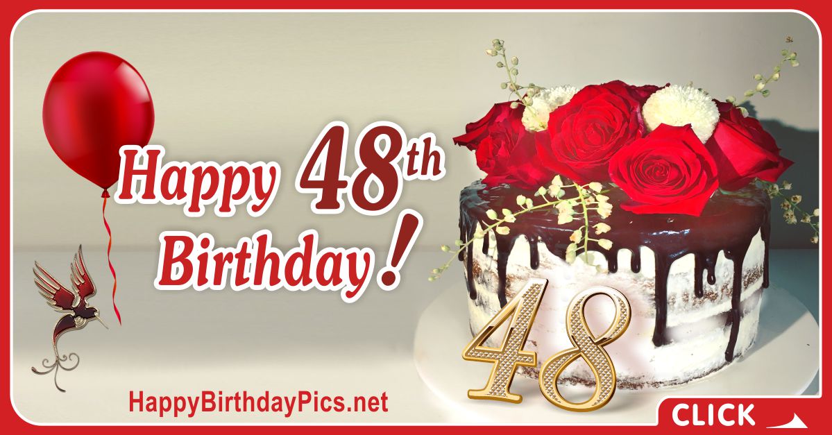 Happy 48th Birthday Video with Red Roses and Golden Brooch Card Equivalents