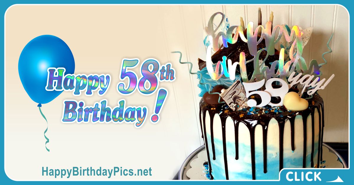 Happy 58th Birthday with Blue Decoration Cake Card Equivalents