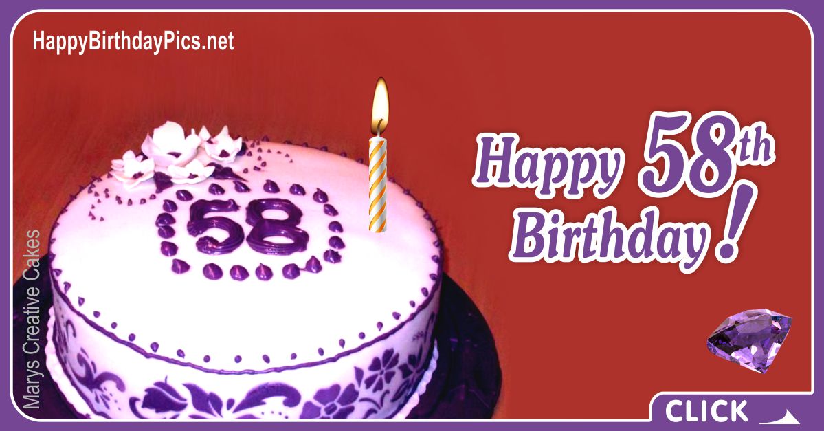 Happy 58th Birthday with Motif Cake Card Equivalents