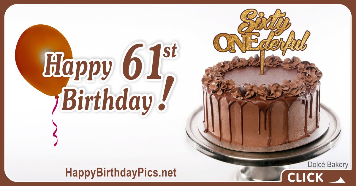 Happy 61st Birthday with Chocolate Cake Card Equivalents