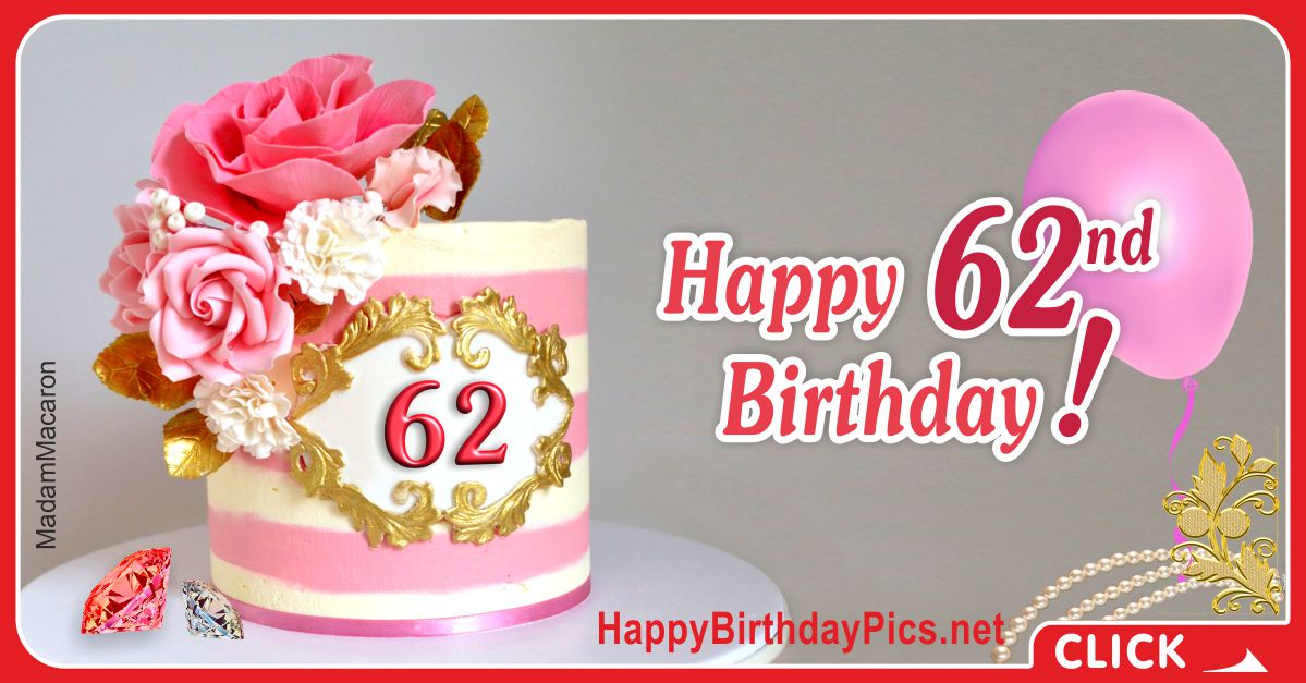 Happy 62nd Birthday with Pink Theme Card Equivalents