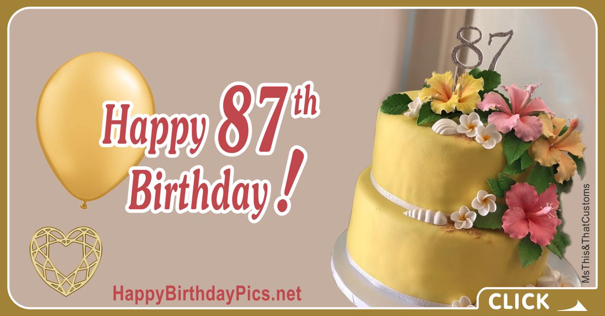 Happy 87th Birthday Video with Golden Cake Card Equivalents
