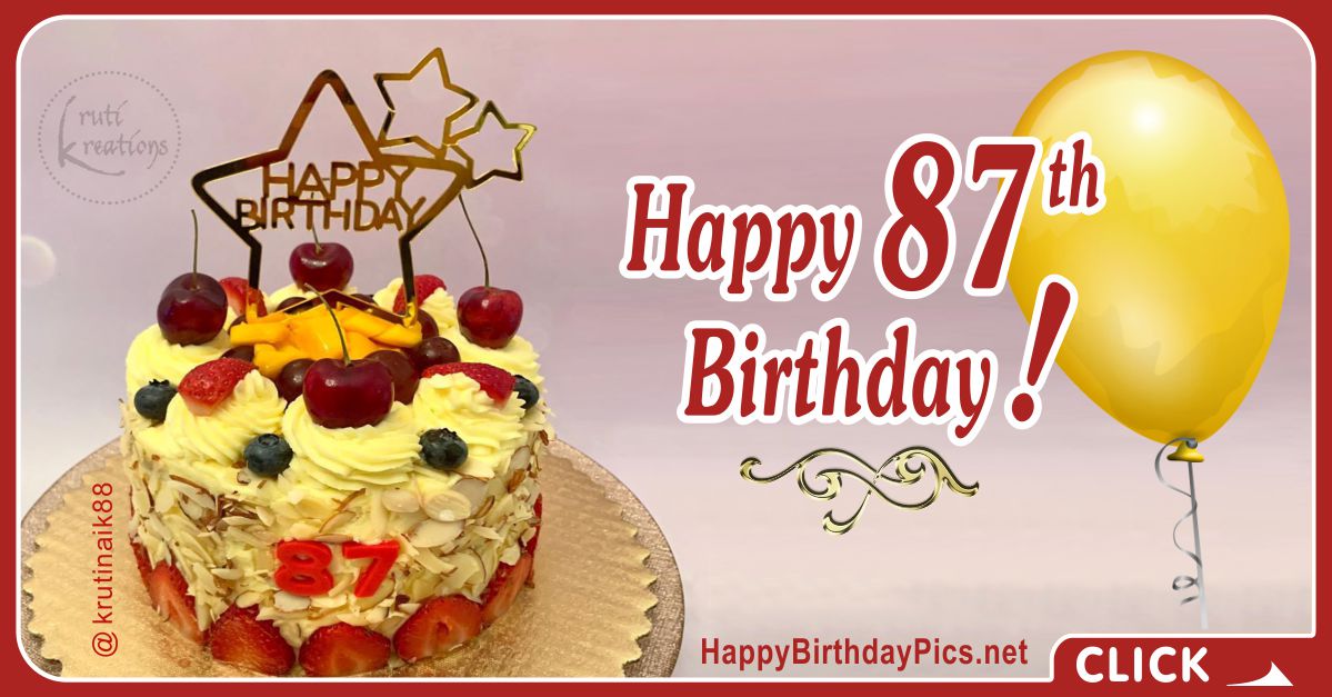 Happy 87th Birthday with Cherry Cake Card Equivalents