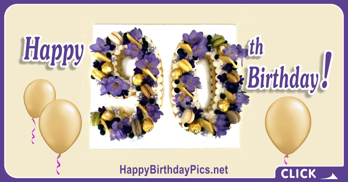 Happy 90th Birthday with Purple Flowers Card Equivalents