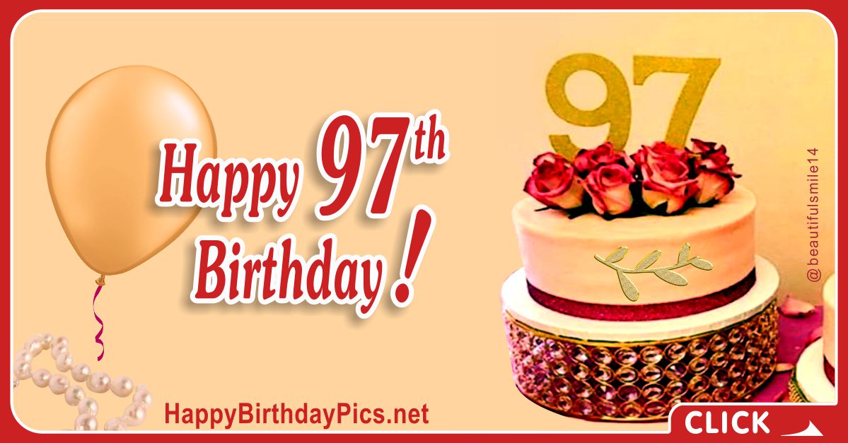 Happy 97th Birthday with Ruby Flowers and Pearl Brooch Card Equivalents