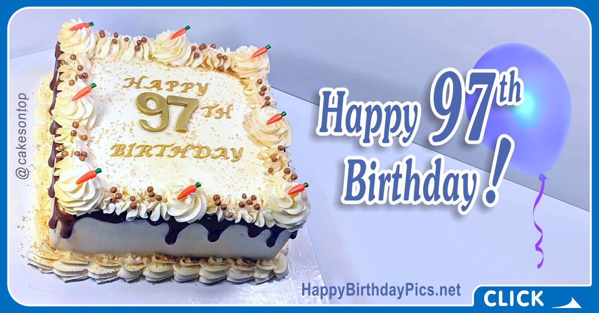 Happy 97th Birthday Video with Blue Gold Design Card Equivalents