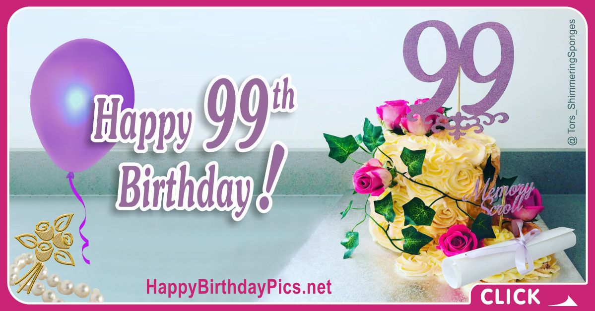 Happy 99th Birthday with Purple Roses Card Equivalents
